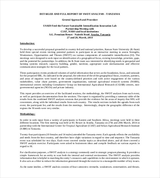 Example of Detailed SWOT Analysis templates1 Example of Detailed SWOT Analysis templates1