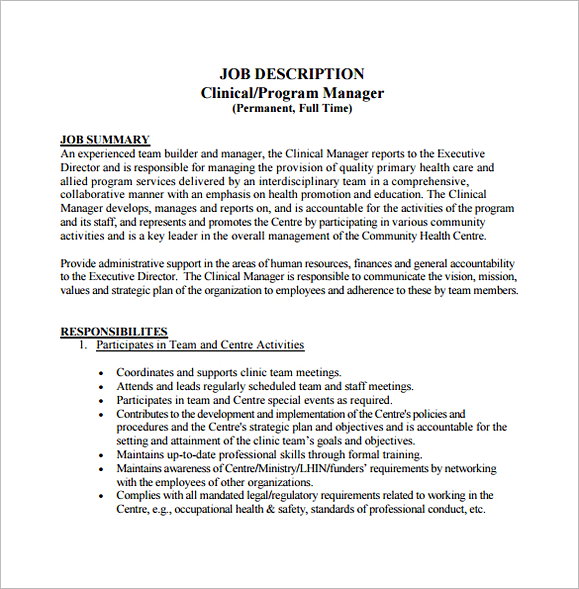 Free Clinical Program Regional Manager Job Description PDF Template Free Clinical Program Regional Manager Job Description PDF Template