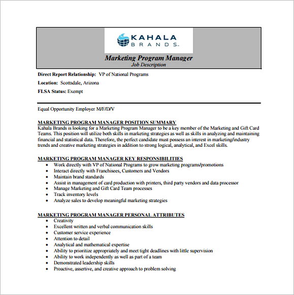 Free Marketing Program Regional Manager Job Description PDF Download Free Marketing Program Regional Manager Job Description PDF Download