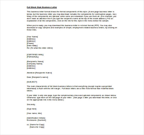 Full Block Style Business Letter templatesDoc Full Block Style Business Letter templatesDoc