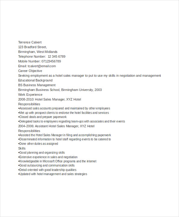 Hotel Sales Manager Resume Hotel Sales Manager Resume