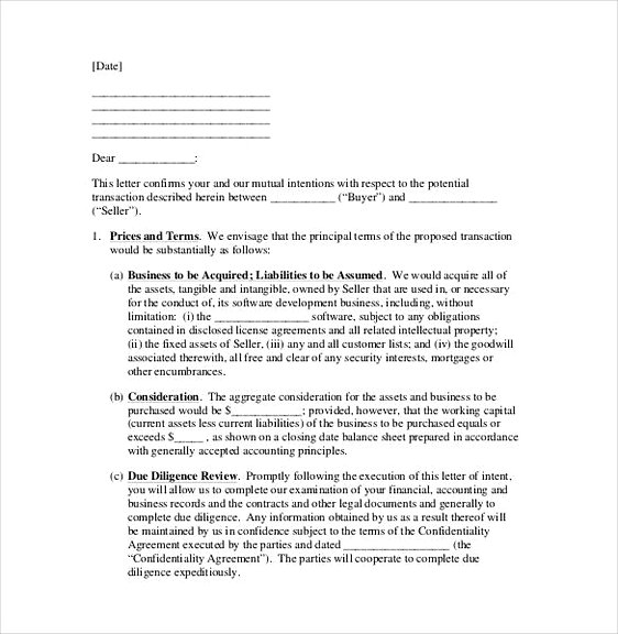 Letter of Intent to Purchase a Business templates Letter of Intent to Purchase a Business templates