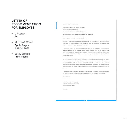 Letter of Recommendation for Employee templates Letter of Recommendation for Employee templates