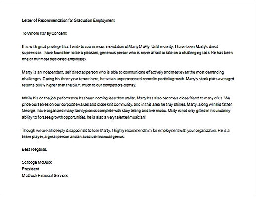 Letter of Recommendation for Graduate School Letter of Recommendation for Graduate School