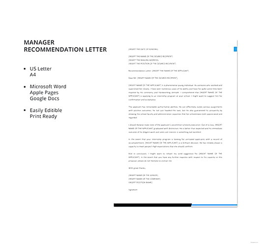 Manager Recommendation Letter templates Manager Recommendation Letter templates