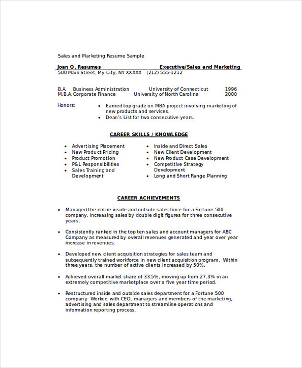 Marketing Sales Manager Resume Marketing Sales Manager Resume