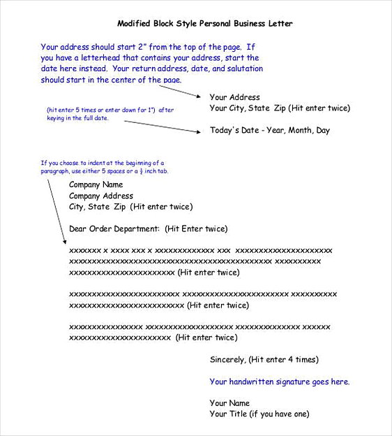 Modified Block Style Personal Business Letter1 Modified Block Style Personal Business Letter1