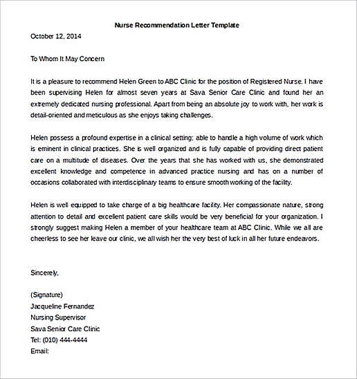 Nursing Letter of Recommendation templates Example Nursing Letter of Recommendation templates Example