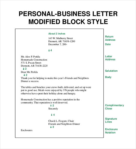 Personal Business Communication Letter Modified Block Style Personal Business Communication Letter Modified Block Style