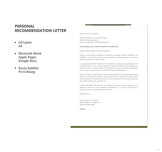 Personal Recommendation Letter templates Personal Recommendation Letter templates