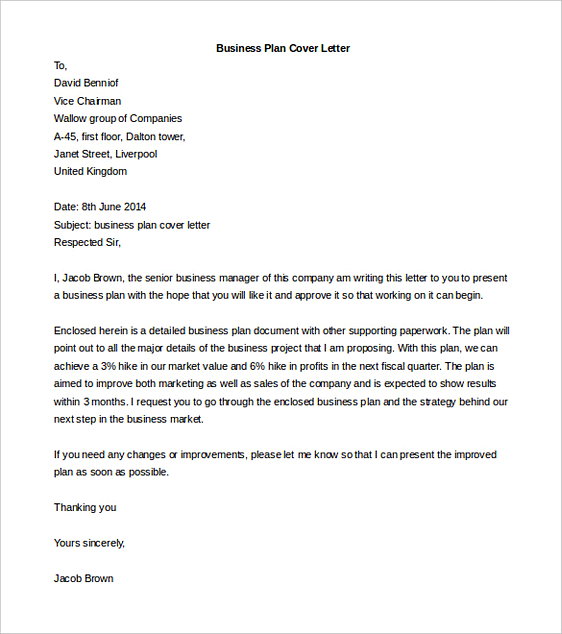 Printable Business Plan Cover Letter templates Printable Business Plan Cover Letter templates