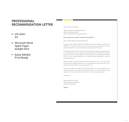 Professional Recommendation Letter templates Professional Recommendation Letter templates