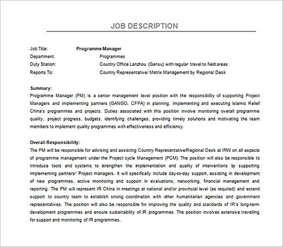 Program Regional Manager Job Description Free Word Template Program Regional Manager Job Description Free Word Template