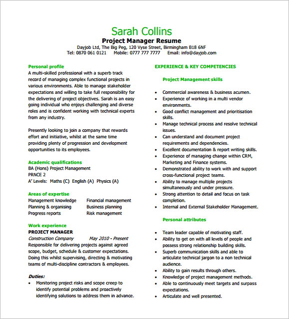 Project Manager Resume PDF Free Download Project Manager Resume PDF Free Download