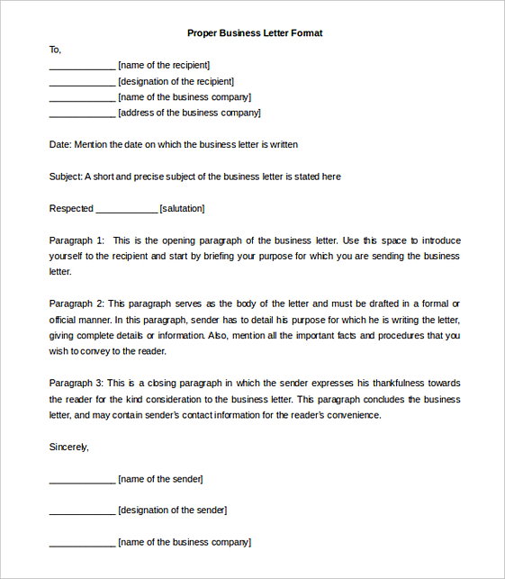 Proper Business Letter Format templates Proper Business Letter Format templates