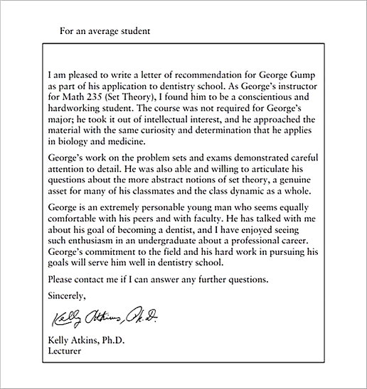 Recommendation Letter for Average Student of Graduate School Recommendation Letter for Average Student of Graduate School