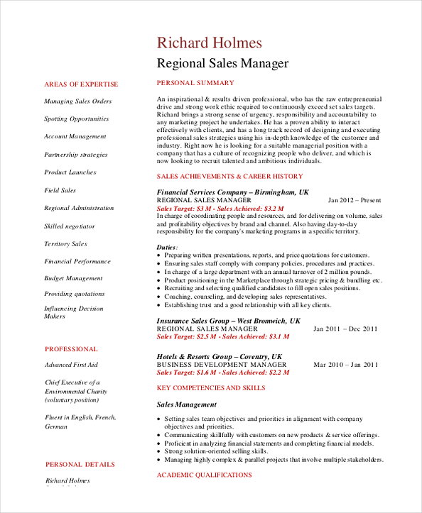 Regional Sales Manager Resume Regional Sales Manager Resume