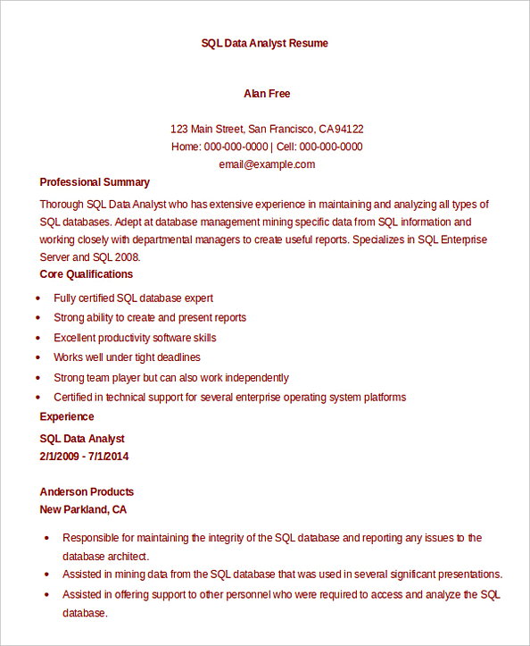 SQL Data Analyst Resume Samples SQL Data Analyst Resume Samples