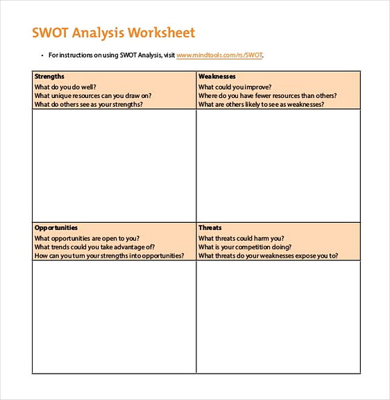 SWOT Analysis Worksheet templates1 SWOT Analysis Worksheet templates1
