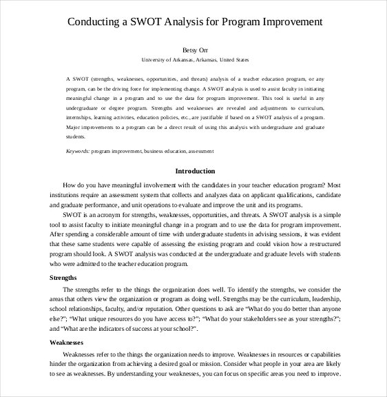 SWOT Analysis for Program Improvement1 SWOT Analysis for Program Improvement1