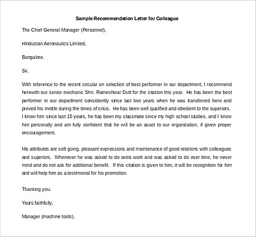 Sample Recommendation Letter for Colleague templates Printable Sample Recommendation Letter for Colleague templates Printable