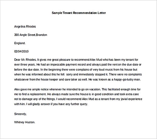 Sample Tenant Recommendation Letter Word Format 1 Sample Tenant Recommendation Letter Word Format 1