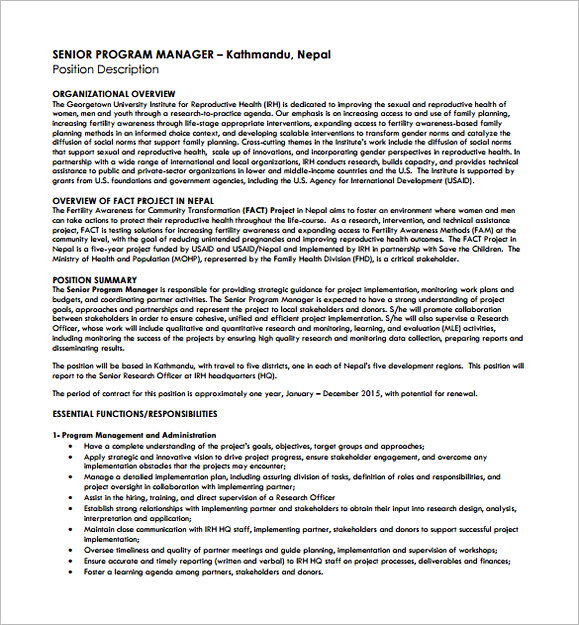 Senior Program Regional Manager Job Description Free PDF Template Senior Program Regional Manager Job Description Free PDF Template
