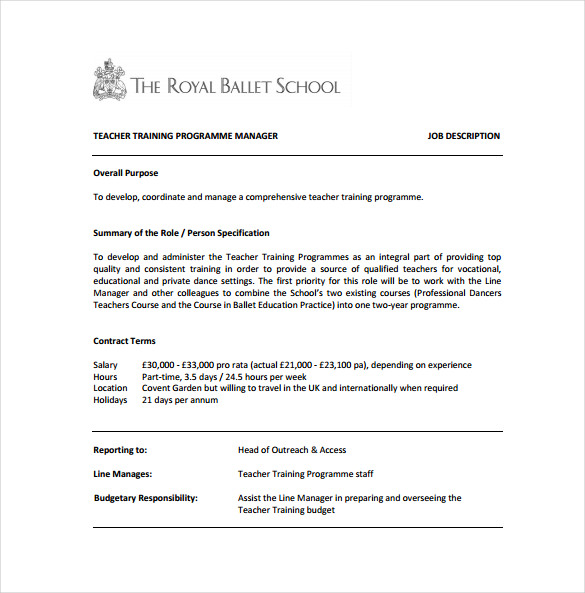 Teacher Training Program Regional Manager Example Job Description Free Download Teacher Training Program Regional Manager Example Job Description Free Download