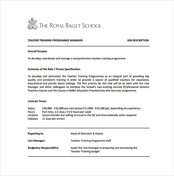 Teacher Training Program Regional Manager Example Job Description Free Download Teacher Training Program Regional Manager Example Job Description Free Download