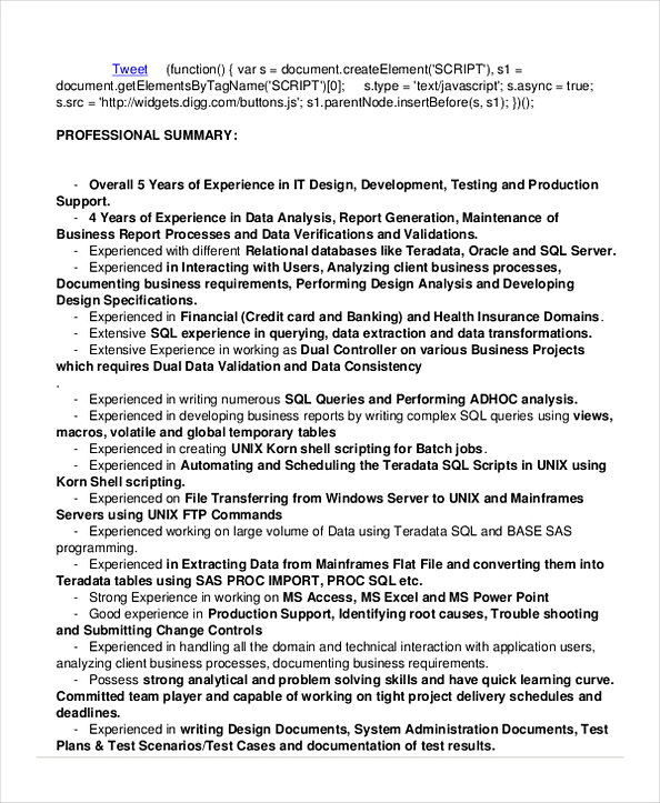 Teradata Data Analyst Resume in PDF Teradata Data Analyst Resume in PDF