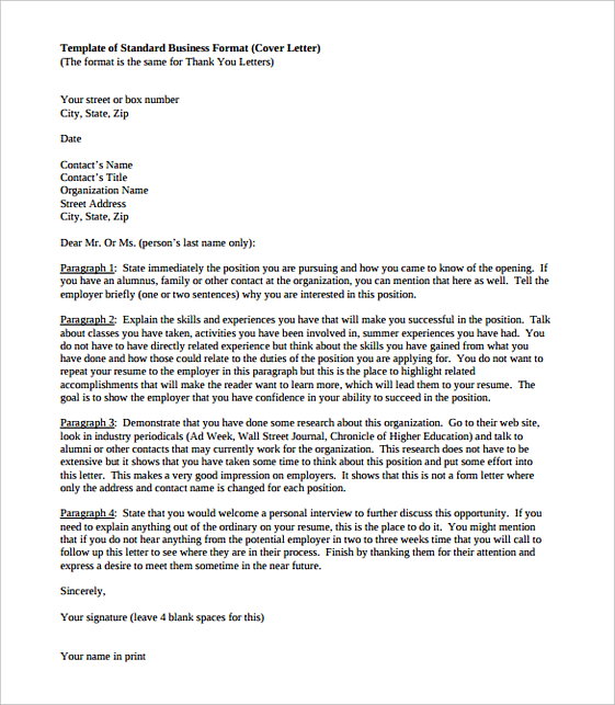 templates of Standard Business Cover LetterFormat templates of Standard Business Cover LetterFormat