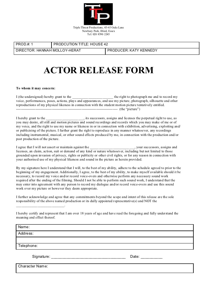 Actor release form