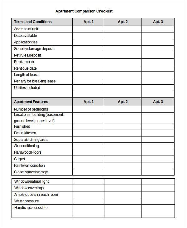 Apartment Comparison Checklist not my dream home, but for while 