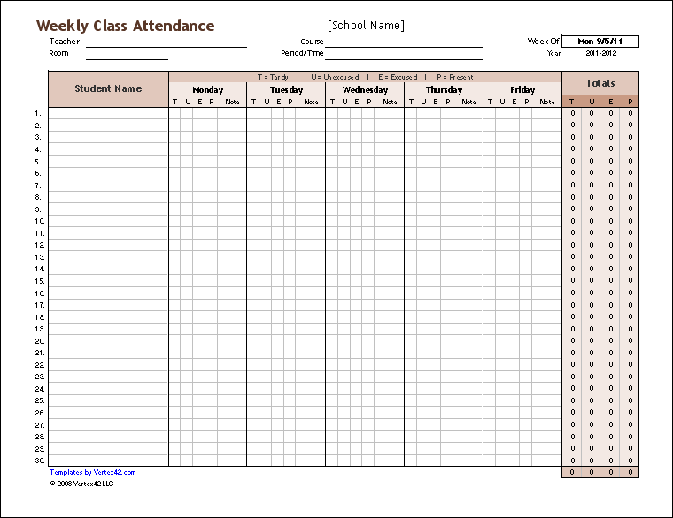 free attendance record template