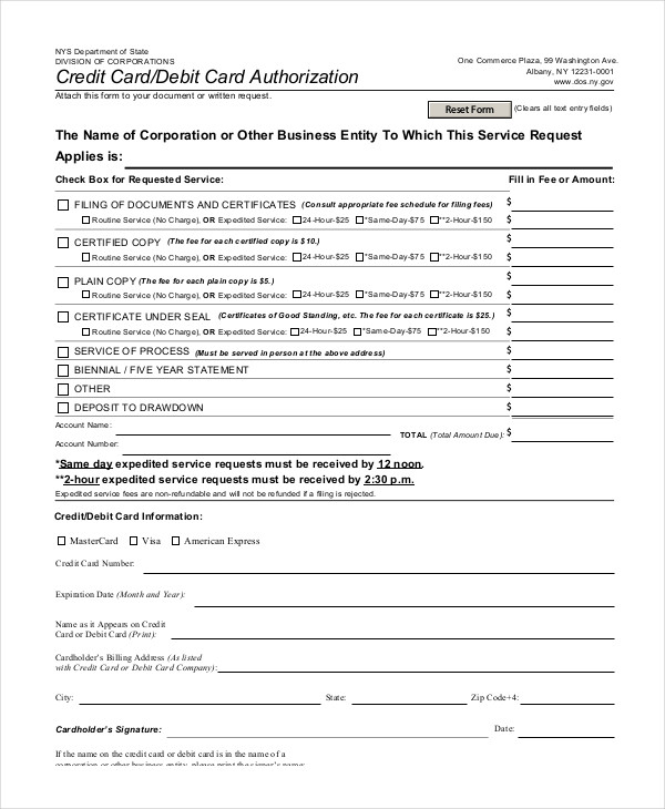 free credit card payment form template credit card authorization 