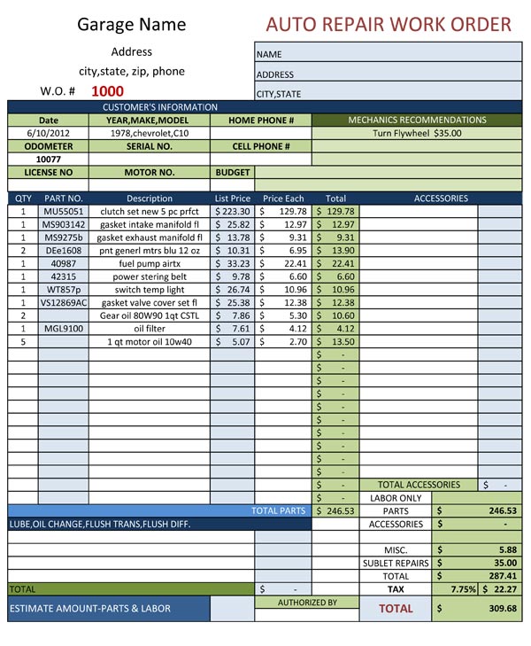 Amazon.: Adams Auto Repair Order Forms, 8.5 x 7.44 Inch, 3 