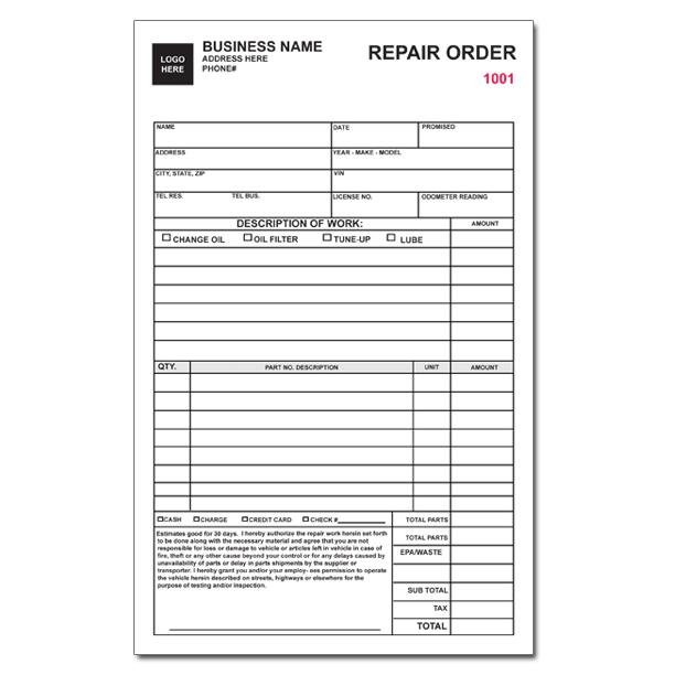 Auto Repair Work Order Template