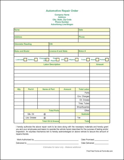 mechanic work order template word   April.onthemarch.co