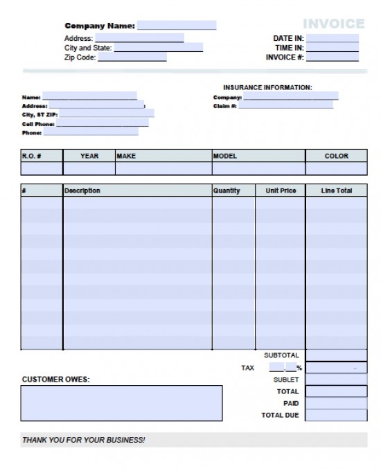 Free Auto (Body) Repair Invoice Template | Excel | PDF | Word (.doc)
