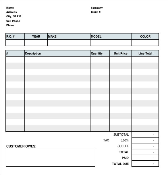 Auto Mechanic Work Order Template Awesome Auto Repair Order 