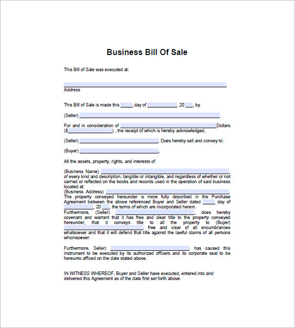 Business Bill of Sale   7+ Free Word, Excel, PDF Format Download 