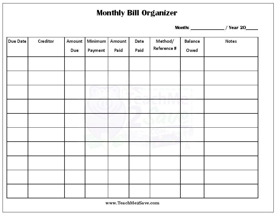 Bill Planner Printable   Pay Down Your Bills This Year!