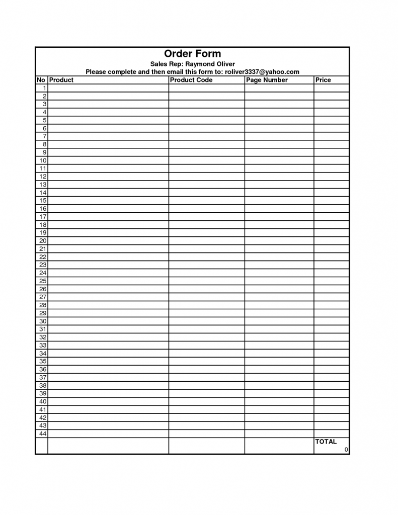 Blank Order Form Printable | charlotte clergy coalition