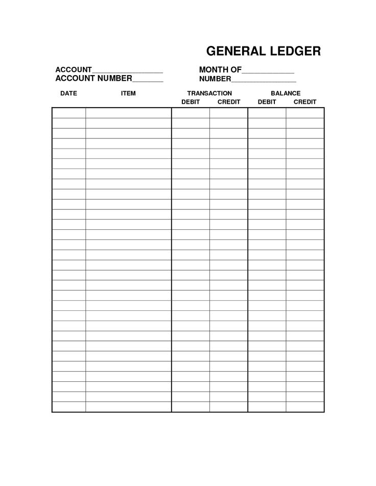 free printable bookkeeping sheets | general ledger Free Office 