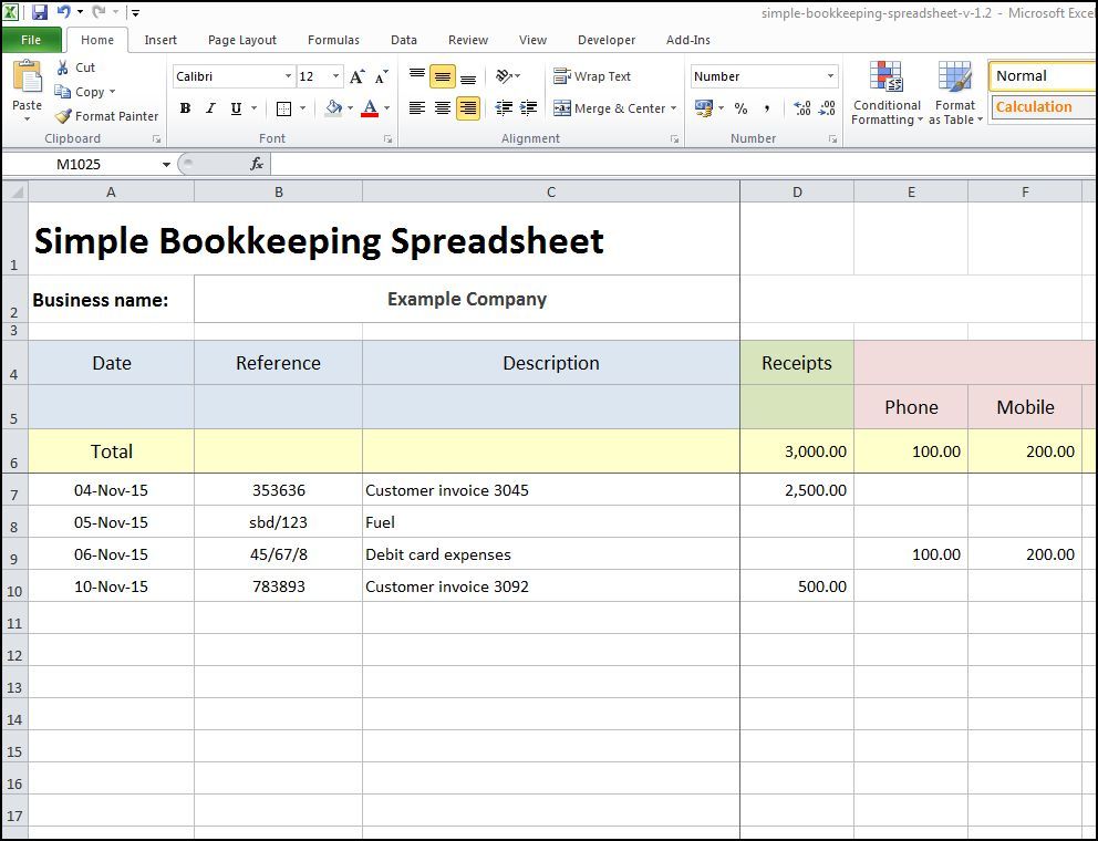 Accounting Excel Sheets For Small Business.3 Excel Bookkeeping 