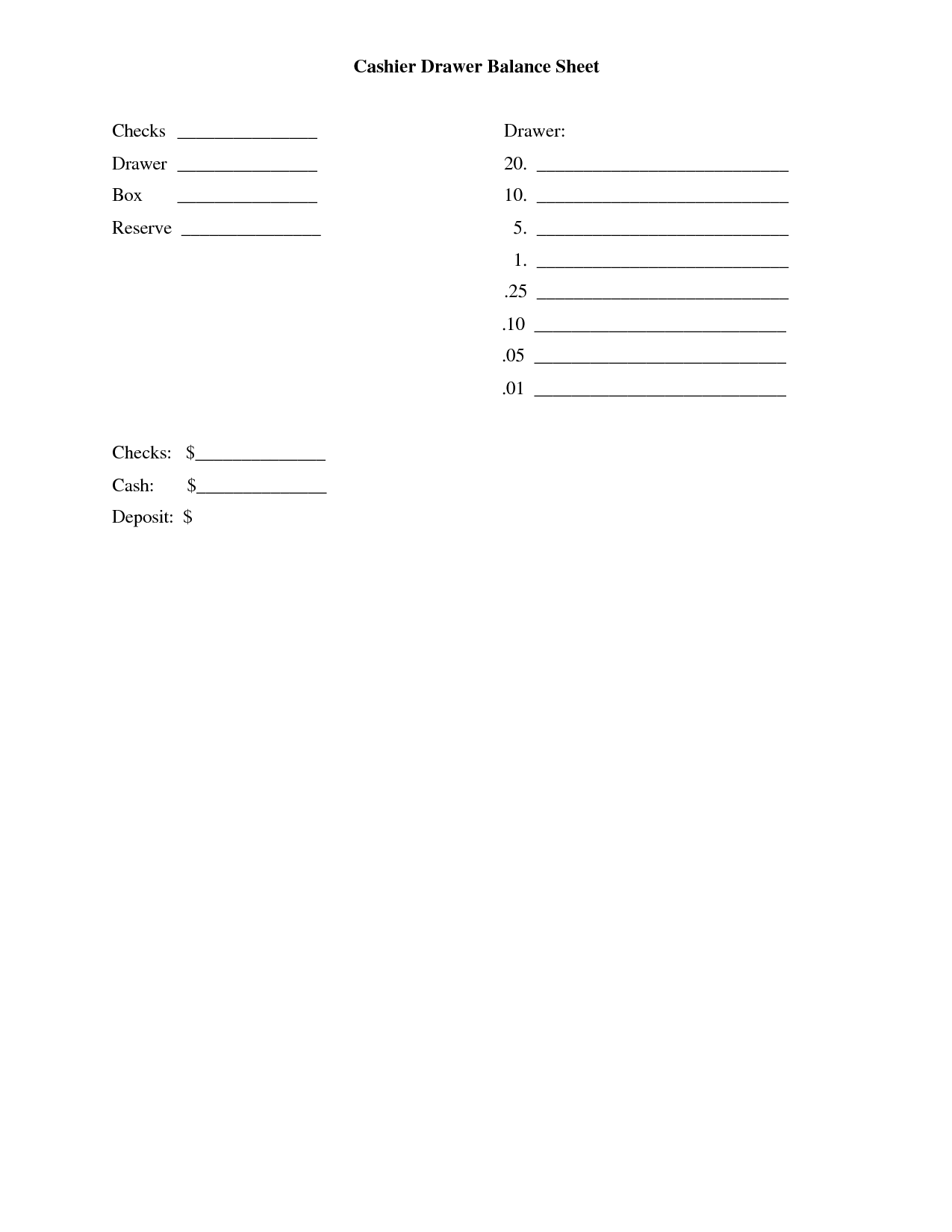 cash drawer balance sheet template | Business adventures 
