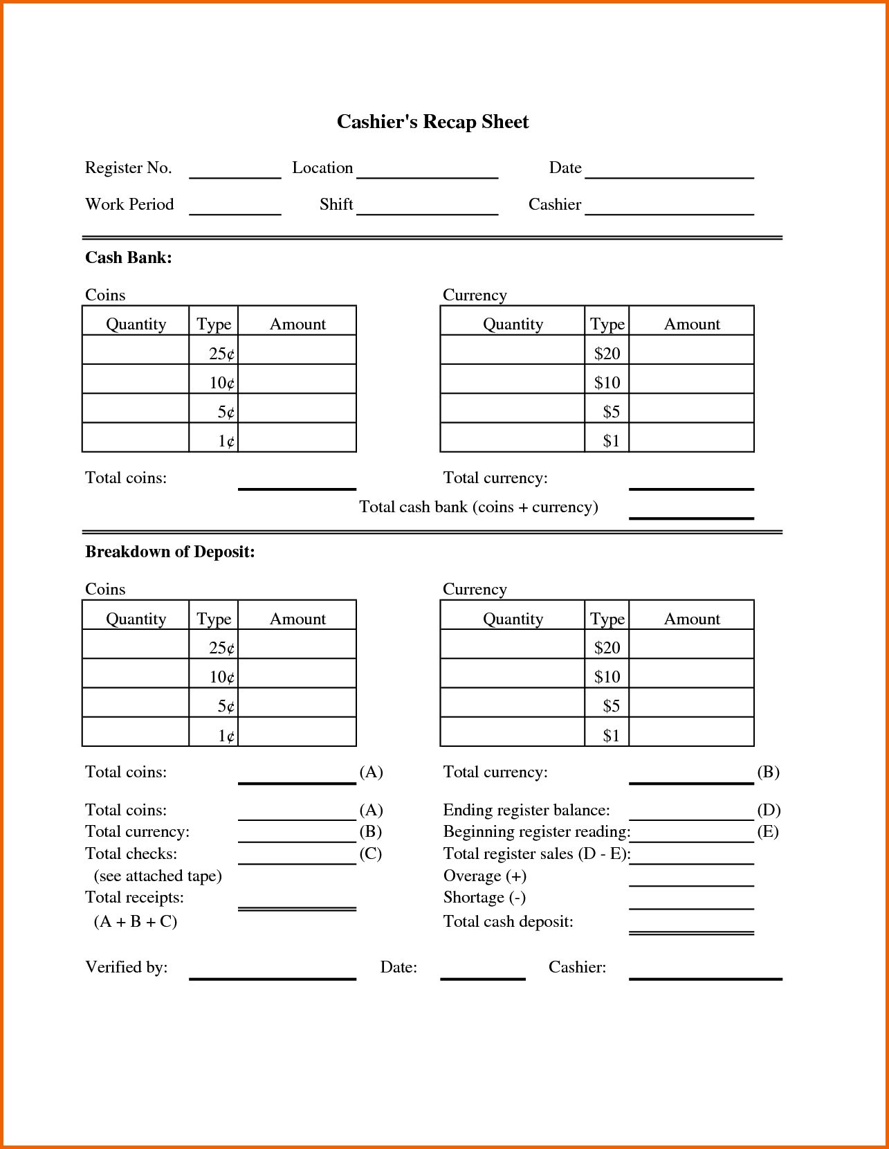 Daily Cash Register Balance Sheet Template Daily Cash Drawer Report