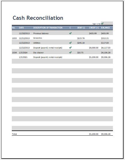 Cash Reconciliation Sheet Template MS Excel | Excel Templates