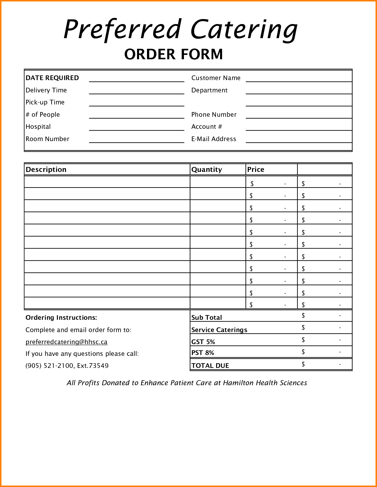 Catering Form Template | charlotte clergy coalition