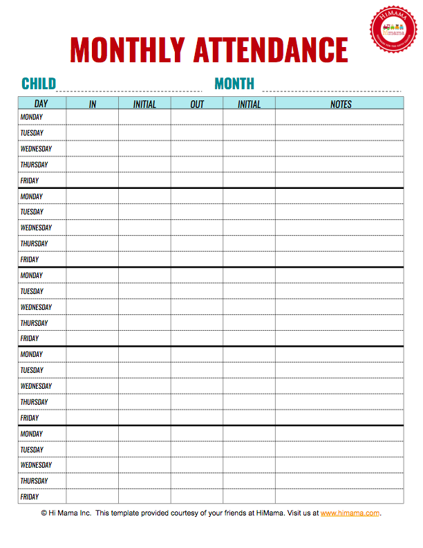 Daycare Sign in Sheet Template | eForms – Free Fillable Forms